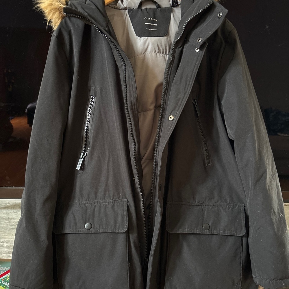 Club Room Men's Dark Puffer Jacket with Fur Trim - Picture 2 of 6